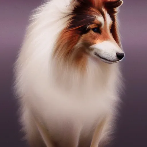 Image similar to a shetland sheepdog, elegant, highly detailed, digital painting, concept art, smooth, sharp focus, illustration, art by artgerm and greg rutkowski and alphonse mucha,artstation,deviantart,FAN ART,Unreal Engine,face enhance,8K,golden ratio,cinematic lighting H 704