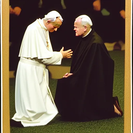 Image similar to John Paul II kneeling on a black person's neck