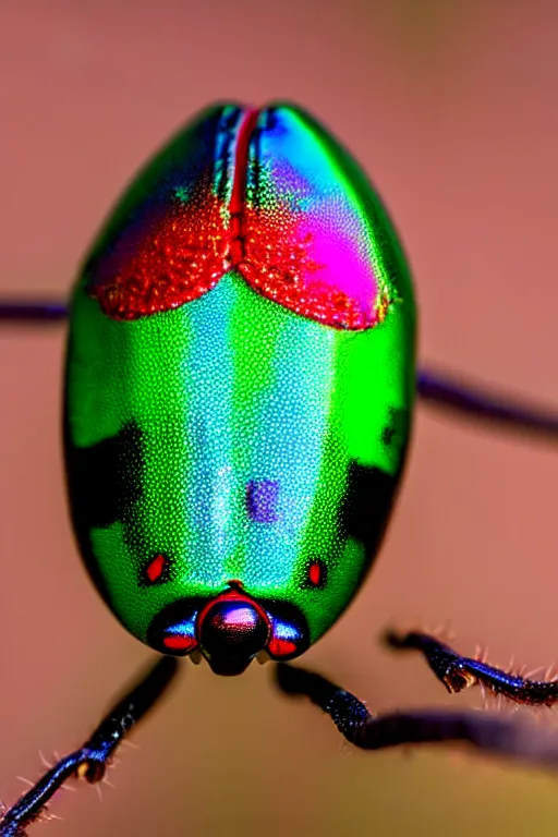 Image similar to high quality macro photo iridescent Red spotted jewel beetle! gorgeous highly detailed david ligare elson peter cinematic blue lighting high quality low angle hd 8k sharp shallow depth of field