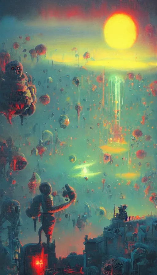 Prompt: life and death mixing together, by paul lehr,