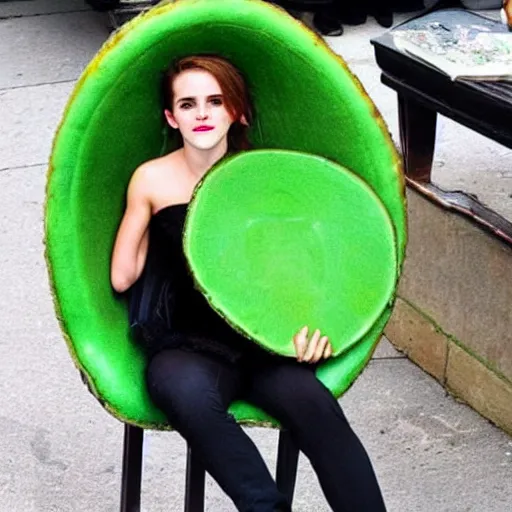 Image similar to emma watson as an avocado chair