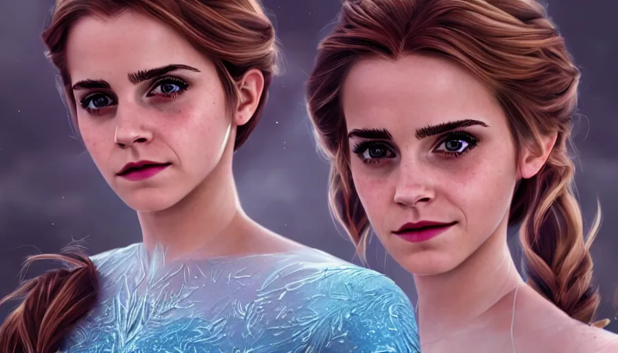 Image similar to Emma Watson is Elsa from Frozen, hyperdetailed, artstation, cgsociety, 8k