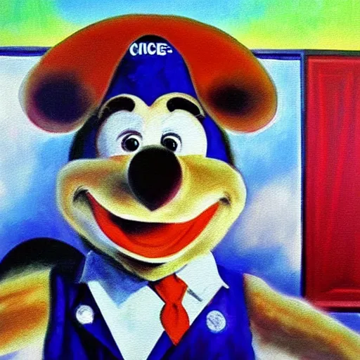 Prompt: painting of chuck e cheese by monet