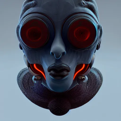 Prompt: futuristic bauta mask, venetian cyberpunk alien, houdini render, generative art, procedural modelling, artstation, zbrush, arnold render