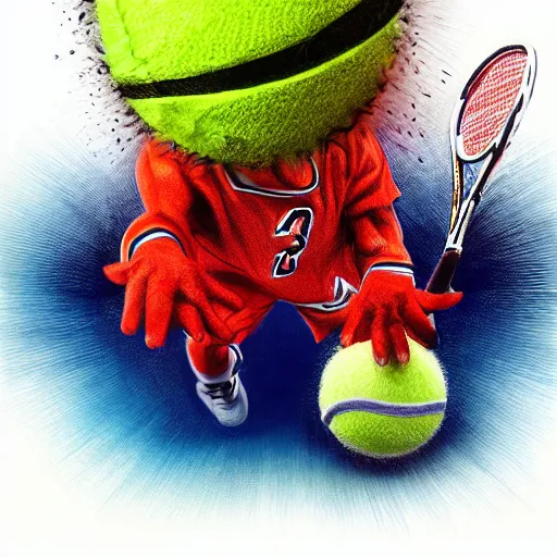 Image similar to Michael Jordan tennis ball monster ,tennis ball, digital art, smoke, fantasy,chalk, magic, trending on artstation, ultra detailed, professional illustration by Basil Gogos