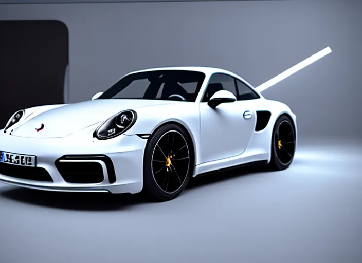 Image similar to Porsche designed by Apple, studio light, octane render