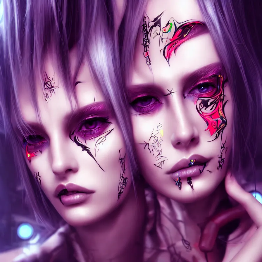 Prompt: face decoration on beautiful woman face, cyberpunk art by kuno veeber, cgsociety, computer art, ultra detailed, futuristic, anime aesthetic
