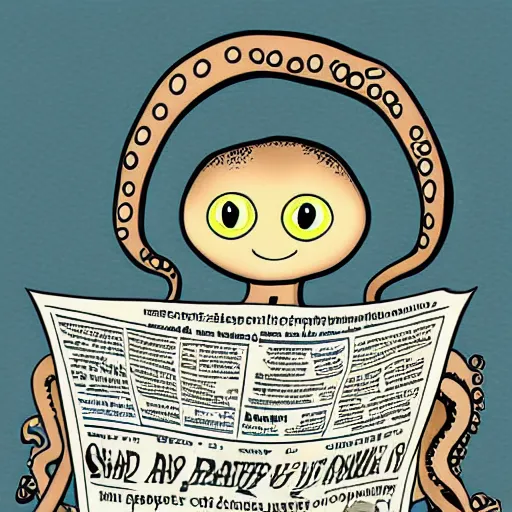 Image similar to octopus reading a newspaper!! highly detailed, digital painting, manga style