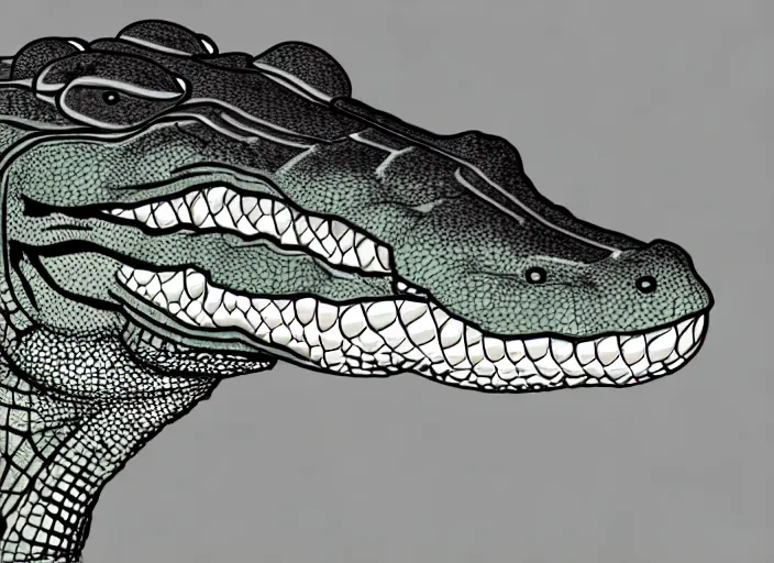 Image similar to an alligator wearing a vest, digital art, photorealistic