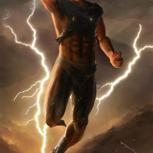 Image similar to benjamin netanyahu as a greek god shooting lightning bolts with his hands, highly detailed, by artgerm and greg rutkowski