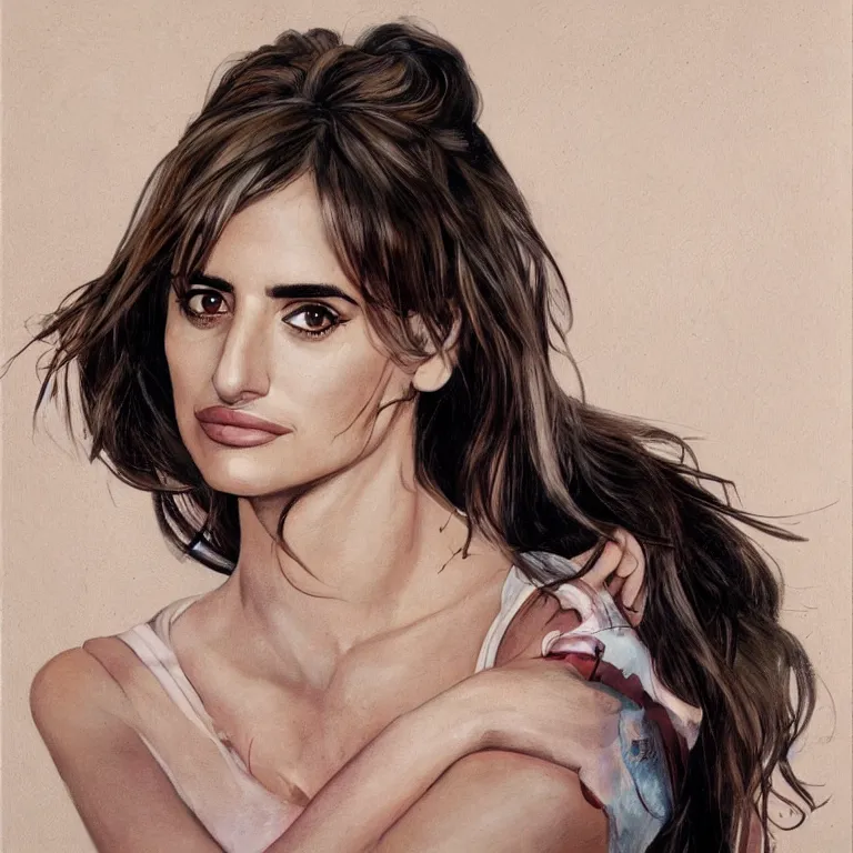 Image similar to Portrait of Penélope Cruz Sánchez in style of Etam Cru