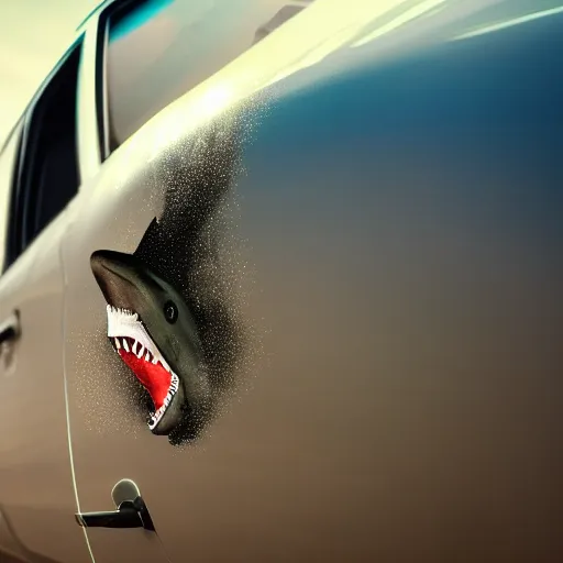 Image similar to shark driving a car realistic cinematic hdr 3 5 mm