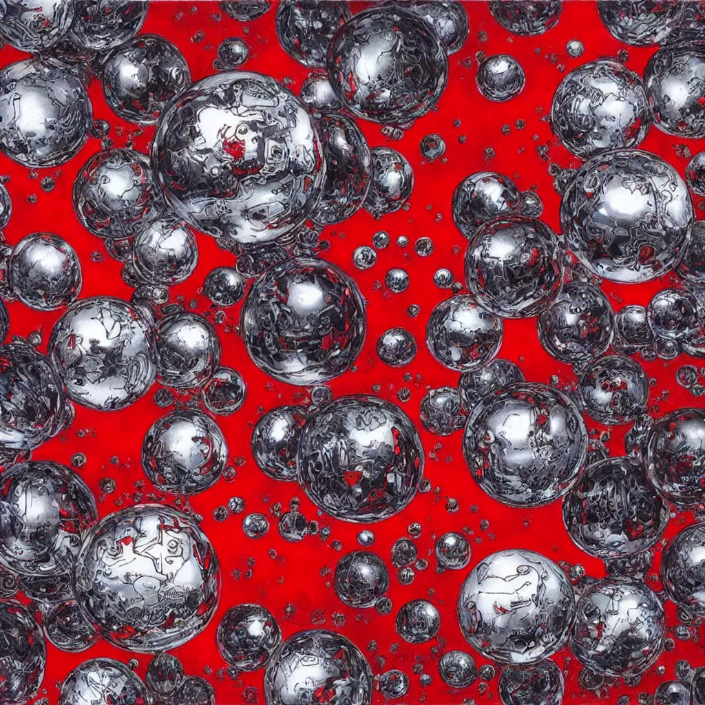 Image similar to chrome spheres on a red cube by ayami kojima