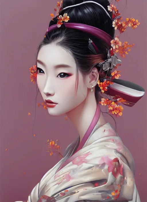 Prompt: a detailed oil painting of a stunning geisha princess, muted colors, artgerm, NeoArtCorE, artstation