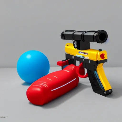 Image similar to product photo of the baby toy from fisher price baby's first handgun, octane render, unreal engine 5, light transport simulation