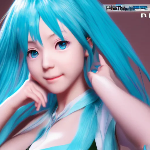 Prompt: photorealistic Hatsune Miku, rendered in Unreal Engine 5, 4K