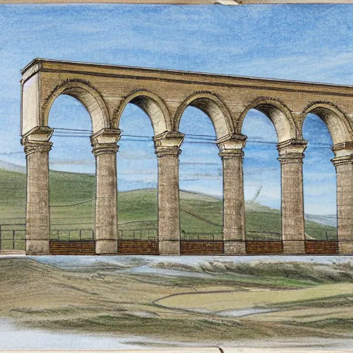 Prompt: front view 2 d projection of the aqueduct sketch