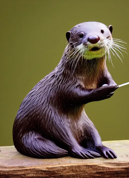 Image similar to cute otter holding a pencil at a desk