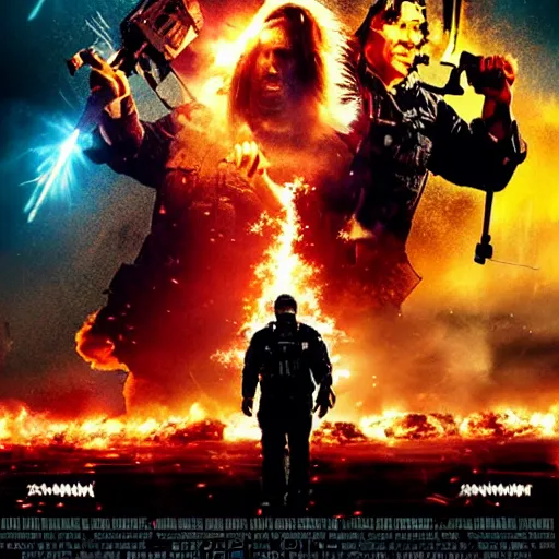 Image similar to Micheal bay movie poster, explosions