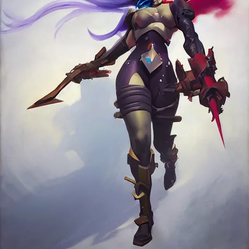 Image similar to greg manchess portrait painting of partially armored jinx from arcane as overwatch character, medium shot, asymmetrical, profile picture, organic painting, sunny day, matte painting, bold shapes, hard edges, street art, trending on artstation, by huang guangjian, gil elvgren, ruan jia, greg rutkowski, gaston bussiere