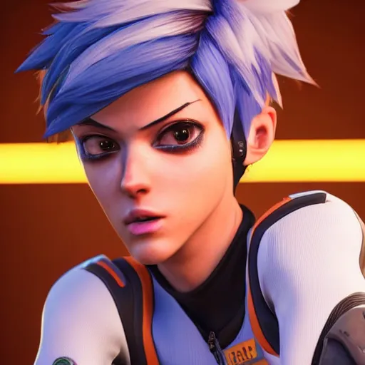 Image similar to stunning award winning hyperrealistic hdr 8 k highly detailed photo of tracer as a real human