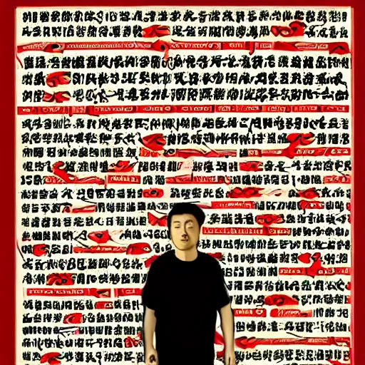 Image similar to chinese men in a prison, heart kidney lungs, in the style of daniel johnston and outsider art, 4k, overlaid with chinese text