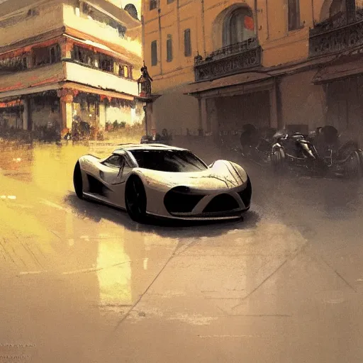 Image similar to a beautiful picture of a car race in the streets of monaco by greg rutkowski and theophile - alexandre steinlen trending on artstation