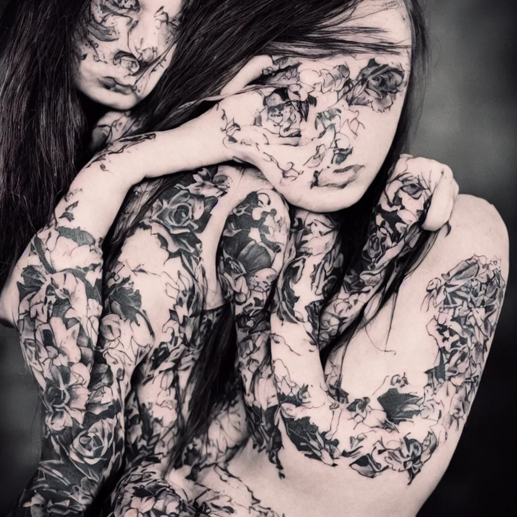 a award winning photography of a tattooed girl, cute