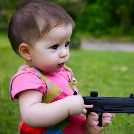 Image similar to a baby holding a gun