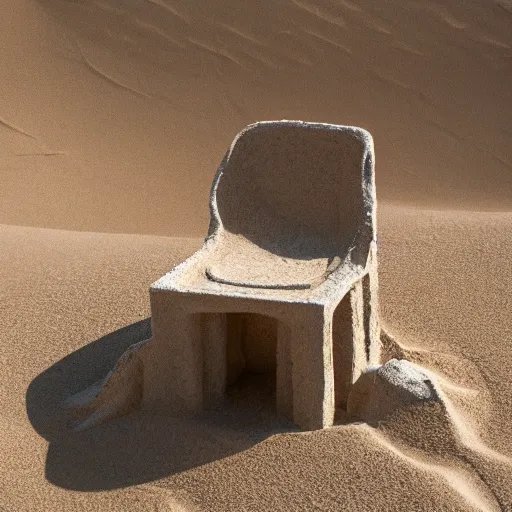 Image similar to a chair made of sand in the desert