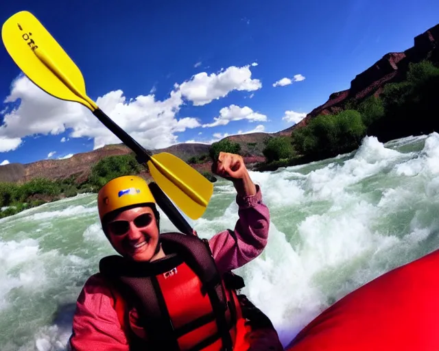 Prompt: gopro photograph from rafting down the colorado river, white water rapids