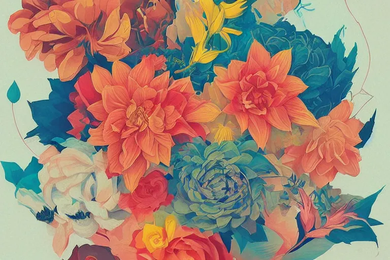 Image similar to flower art by Sachin Teng, beautiful lush colors