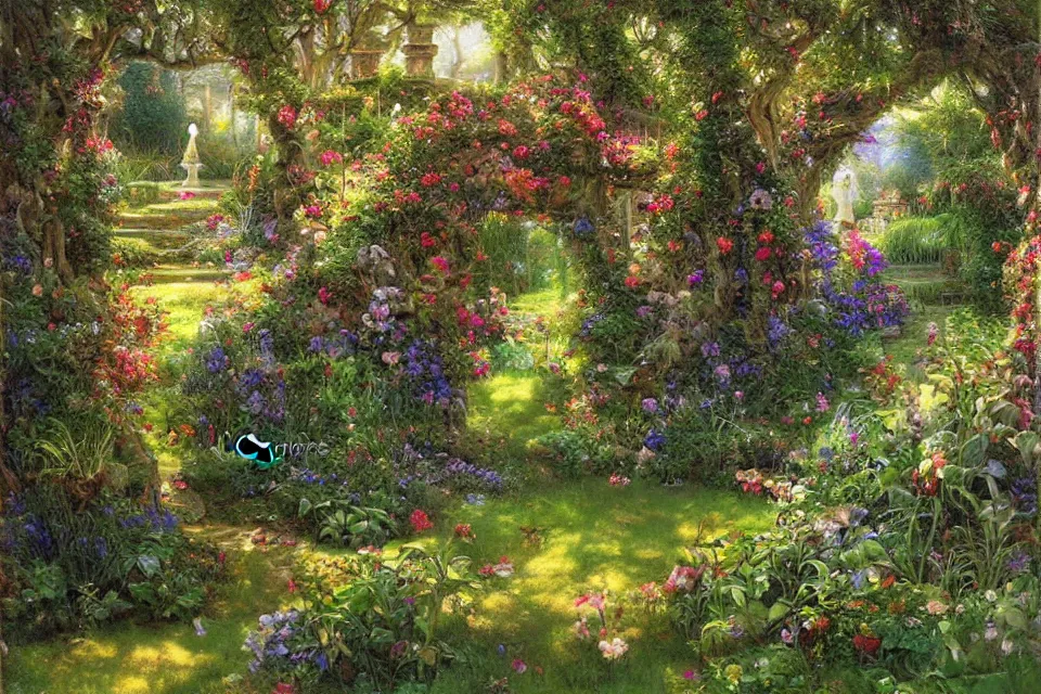 Image similar to The enchanted garden by james gurney