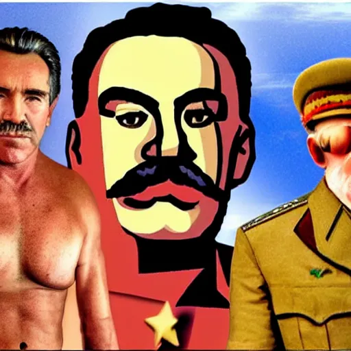 Prompt: lgbt art, tom of finland style, stalin, lenin, in billy herrington body, art in 4 k, high quality, masterpiece