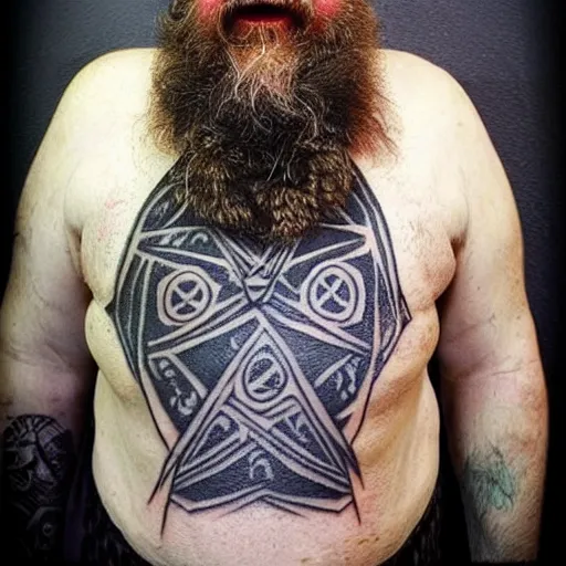 Image similar to old angry scarred whitebearded dwarf, wearing wolf pelt, runic geometry tattoos on face, character art, mtg