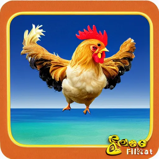 Image similar to chicken looking human on an airplane flight over the sea, realistic scene, very detailed