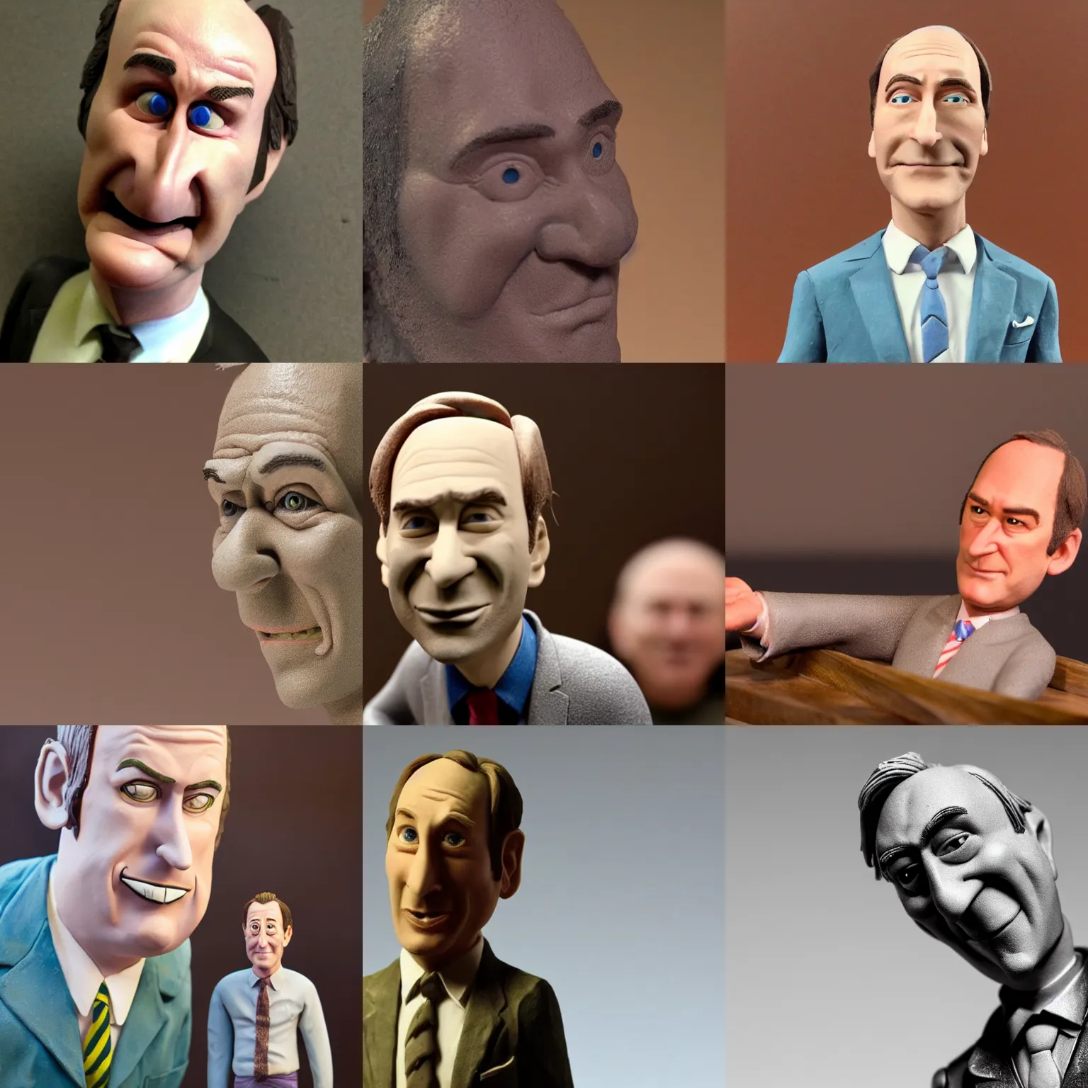 Prompt: a cartoon claymation medium close up sculpture of Bob Odenkirk