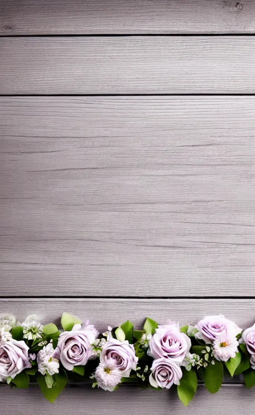 Prompt: clean soft backdrop, soft easy pale purple flowers on pale gray rustic boards, background, backdrop for infant obituary