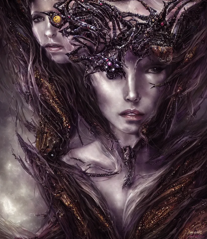 Image similar to close up portrait on the enchanting femenine queen of the zerg, hyper attractive, seductive, very complex, hyper-maximalist, overdetailed, legendary cinematic, darkfantasy, archetype with timeless beauty breathtaking eyes, her spider like legs spread evenly around her framing the image, collossal alien ship in the sky behind her, highly intricate, digital art, very elegant, HDR 8K, biblical art, realism, incomprehensible yet perspicious detail, unbeatable quality, silent hill aesthetic, photorealistic, lifelike, DSLR 8k, unbeatable coherency, Omnious intricate, octane render, created Nixeu & z--ed from deviantart