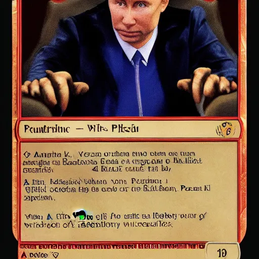 Prompt: a fully pictured magic the gathering card, depicting vladimir putin as a wizzard, 8 k
