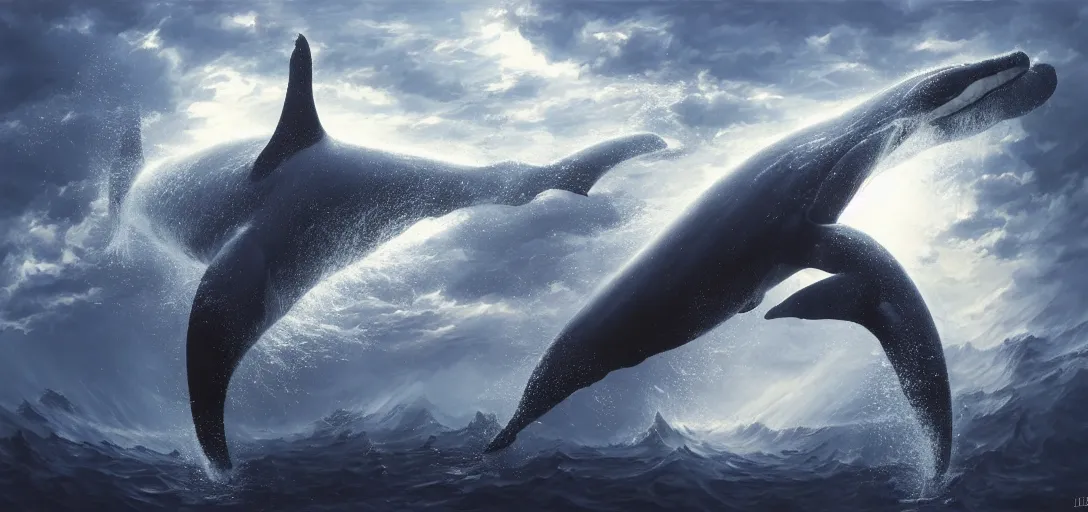 Image similar to wide angle shot of a consumerist whale, hd, volumetric lighting, 4 k, intricate detail, by jesper ejsing, irakli nadar