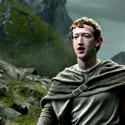 Image similar to a film still of mark Zuckerberg in lord of the rings, high quality