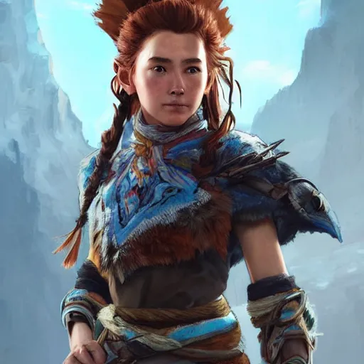 Prompt: highly detailed full-body character art of sad Aloy from Horizon: Zero Dawn, videogame cover art, highly detailed, digital painting, artstation, concept art, smooth, detailed armor, sharp focus, beautiful face, illustration, art by Artgerm and greg rutkowski and alphonse mucha