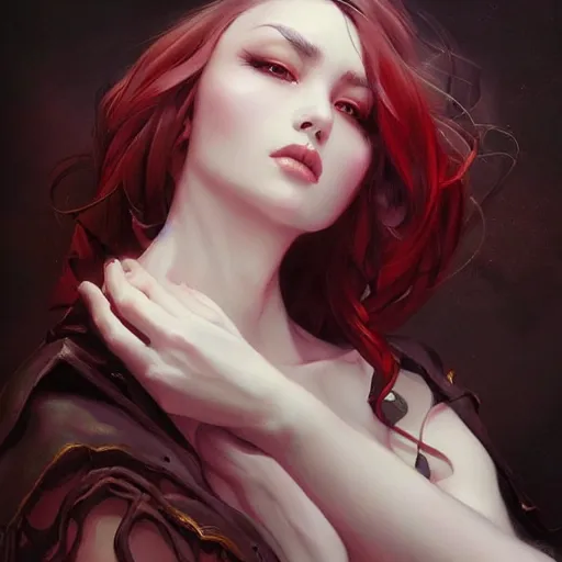 Image similar to a beautiful masterpiece painting representative of the art style of artgerm and wlop and gerald brom