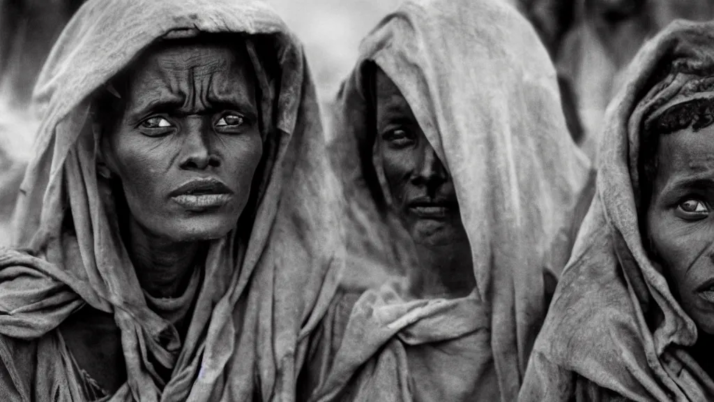 Image similar to 1984 Ethiopian famine and drought, atmospheric, portrait, movie scene, hd, 4k