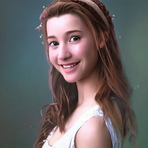 Image similar to portrait of aerith gainsborough smiling, matte painting, ultra realistic, highly detailed, sharp focus, cinematic lighting, mood lighting, realistic, vivid colors, painting, photorealistic, digital art, non blurry, sharp, smooth, illustration
