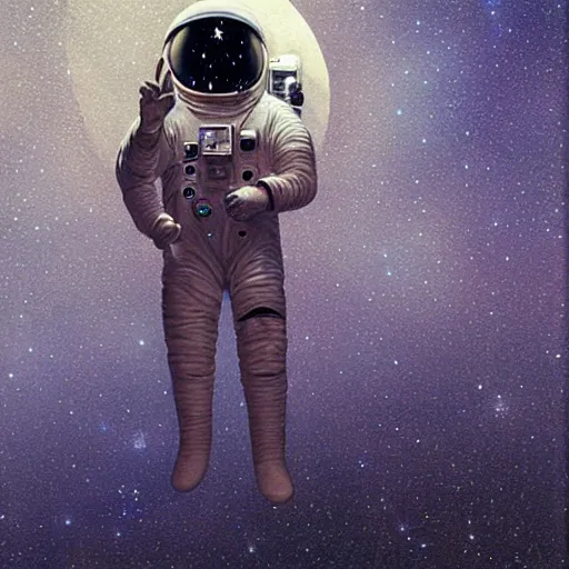 Image similar to astronaut floating in space holding a microphone lots of stars greg rutkowski