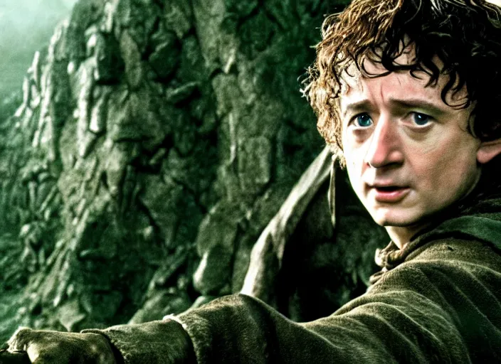 Image similar to film still of bernie sanders as frodo in lord of the rings movie, 8 k