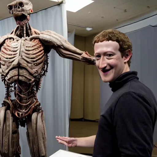 Prompt: animatronic Mark Zuckerberg, BTS photo, Stan Winston studios, detailed, 4k