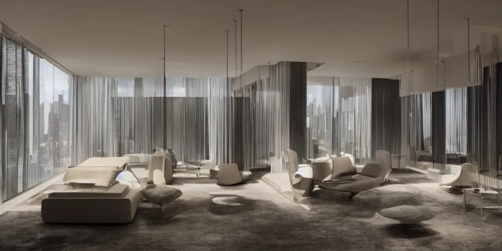 Prompt: new york penthouse inspired by Geoffrey Bawa, concept